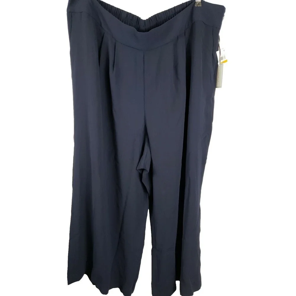 1. STATE Womens 3X Navy Zip Cropped  Wide Leg Pants elastic waist NEW